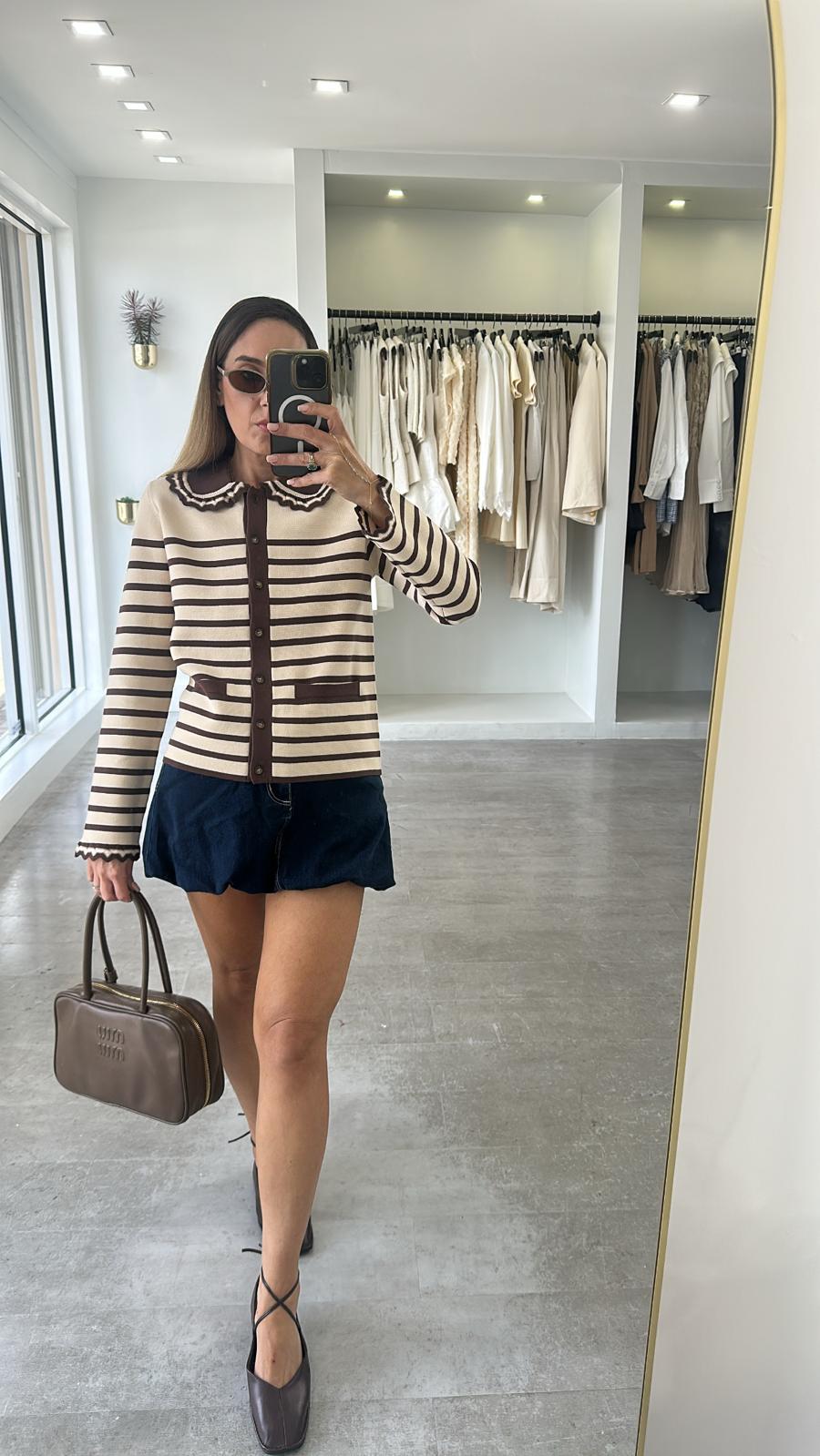 Stripe brown cardi