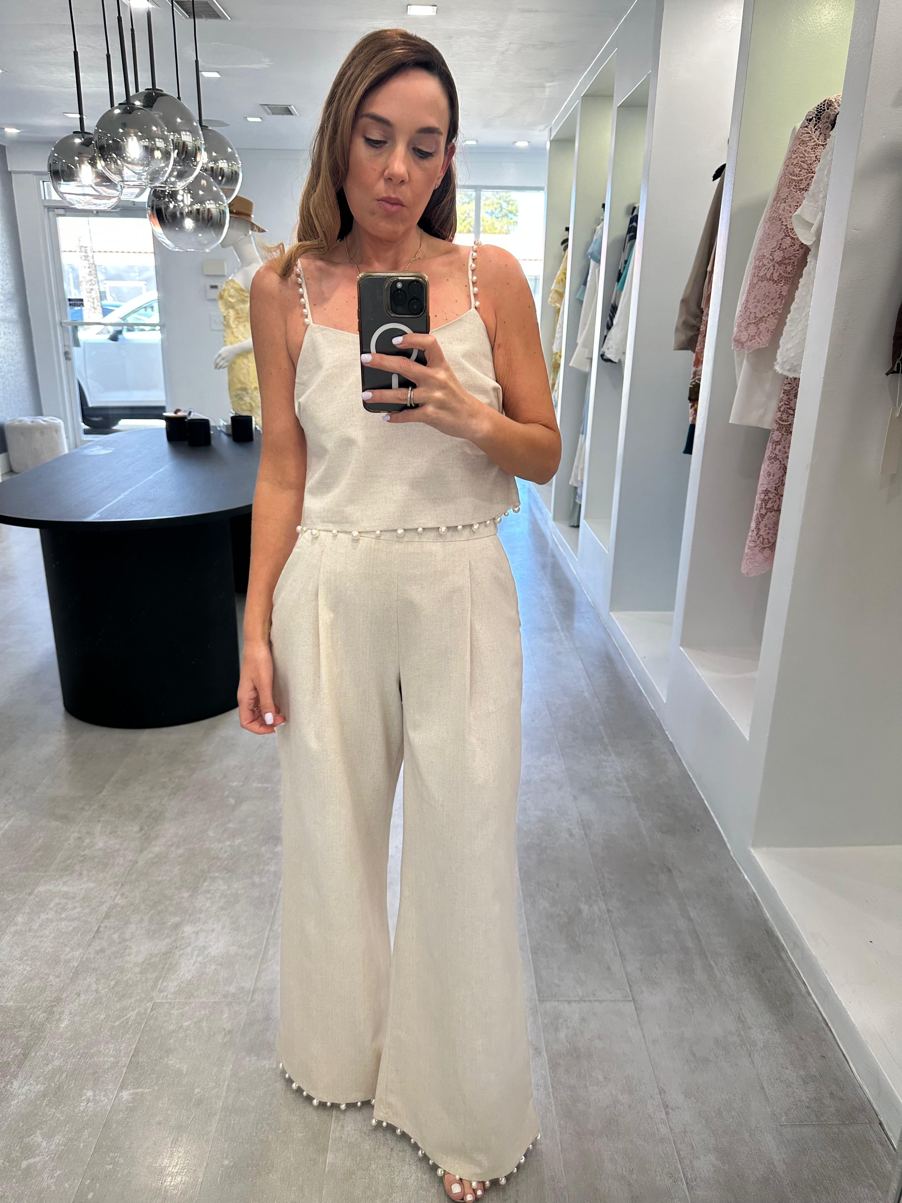 Beige pearl pant set