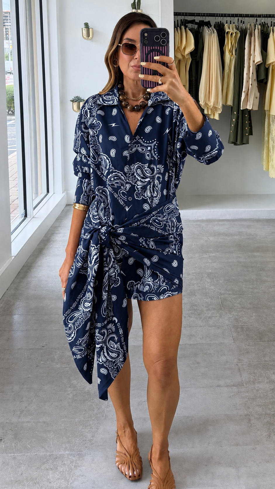 Navy bandana shirt dress