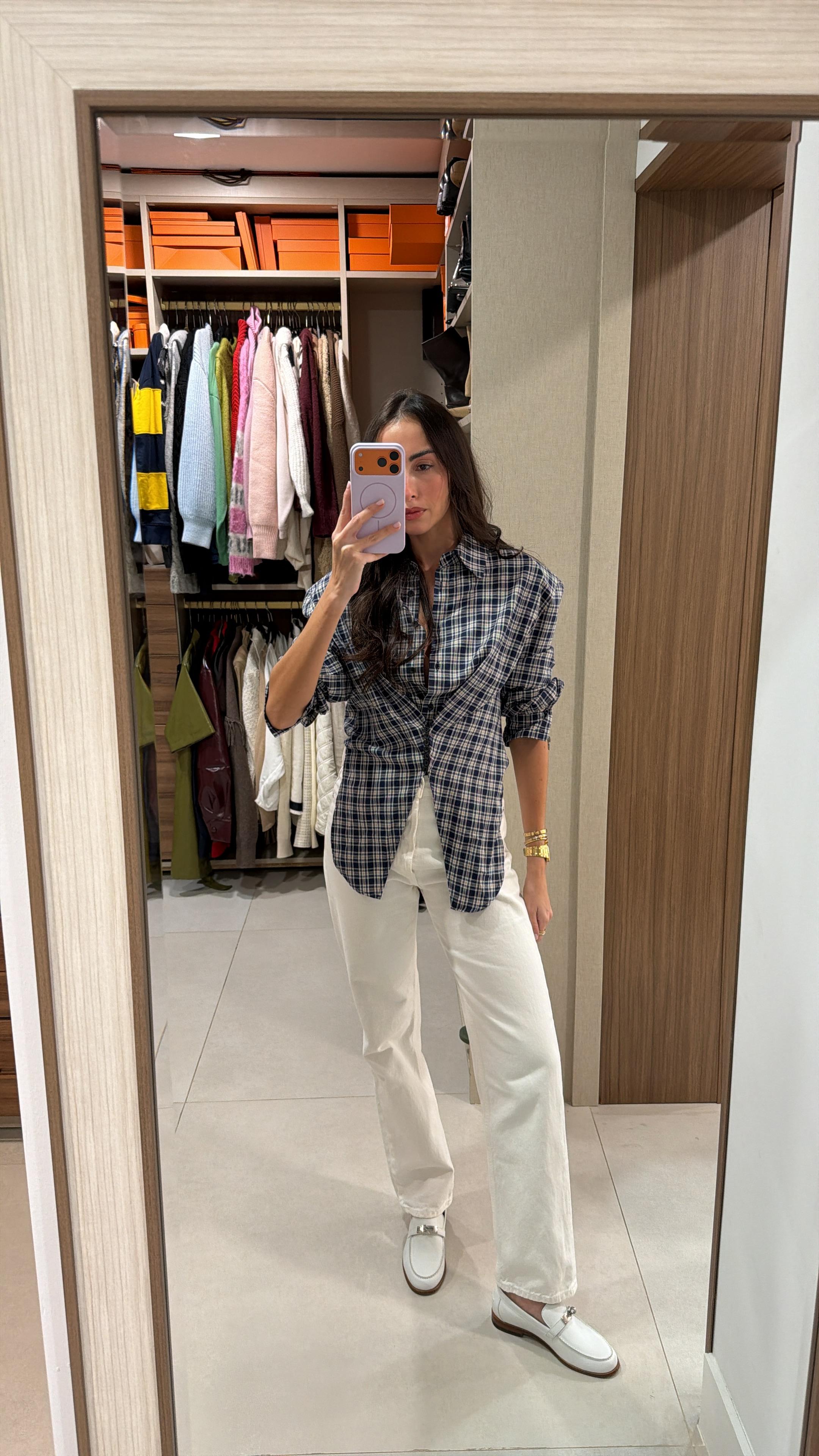 TAILORED PUFF PLAID BLOUSE