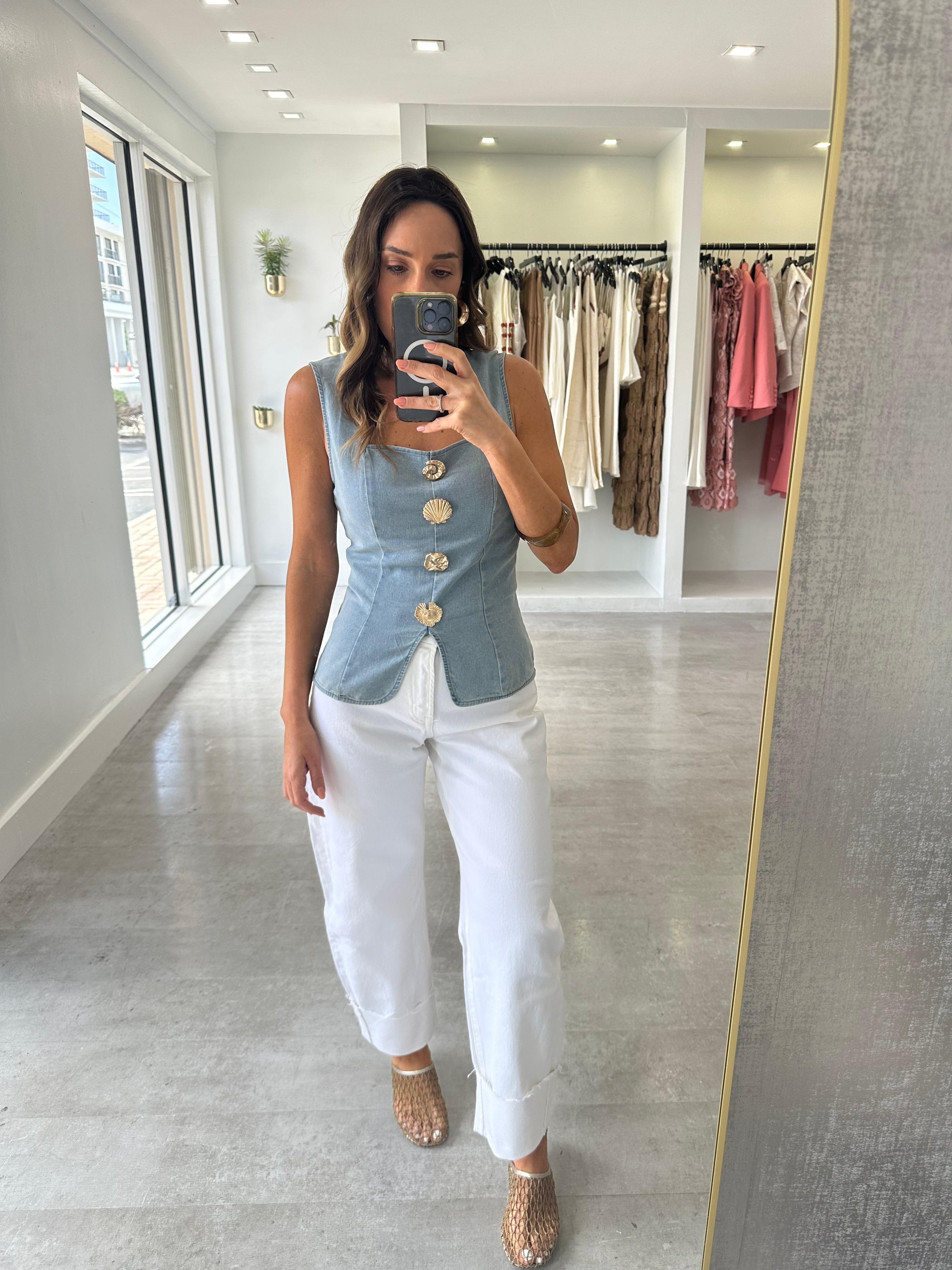 Light denim  gold top