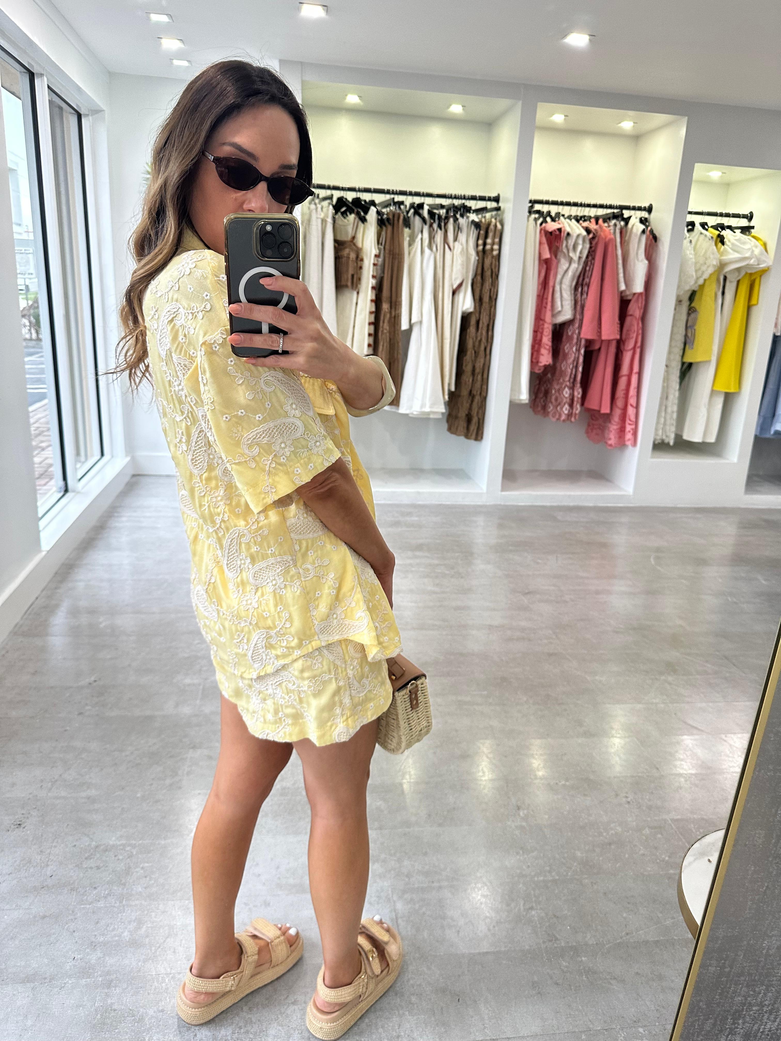 Yellow embroidery short set