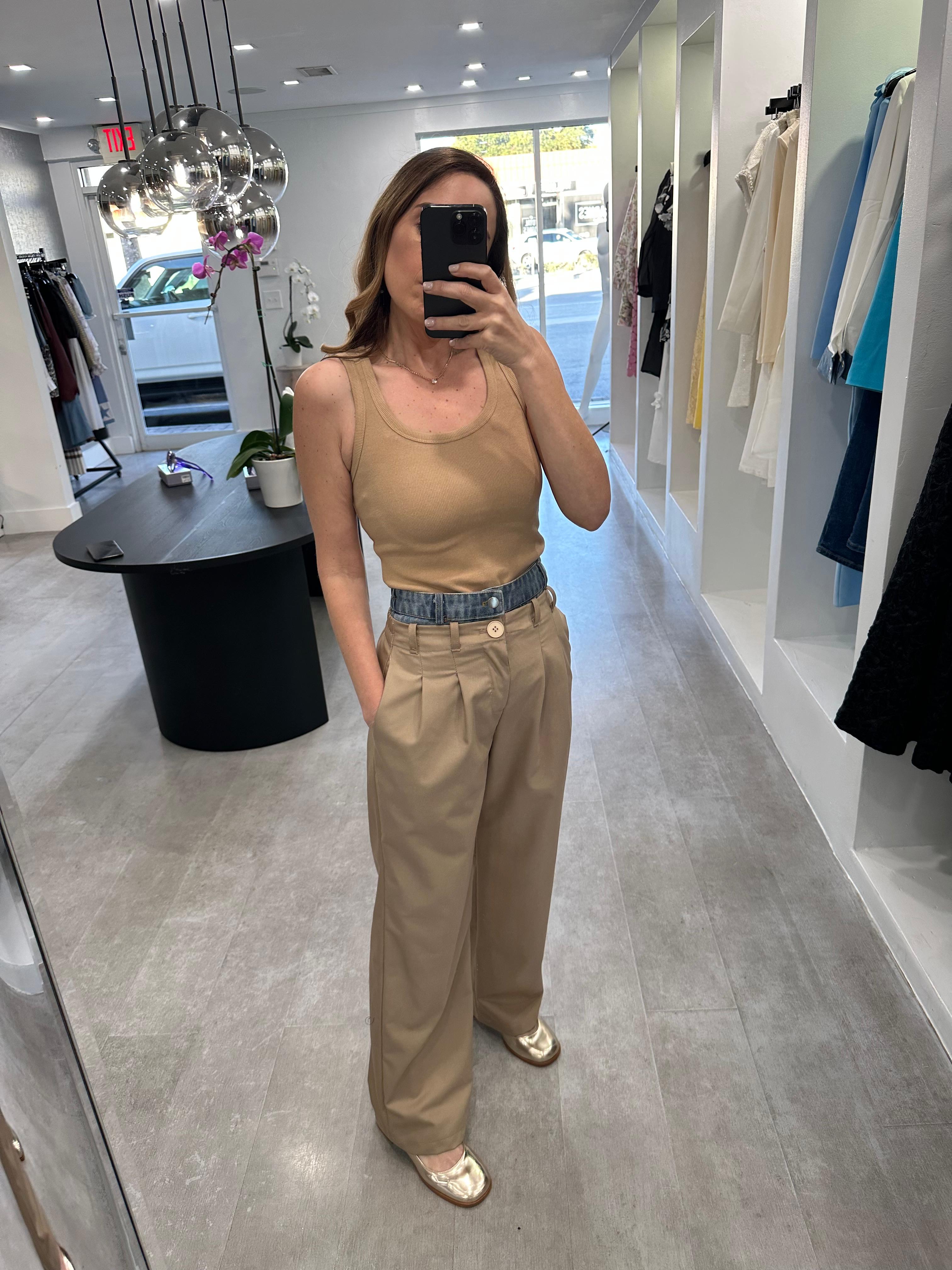 Beige denim detail pant