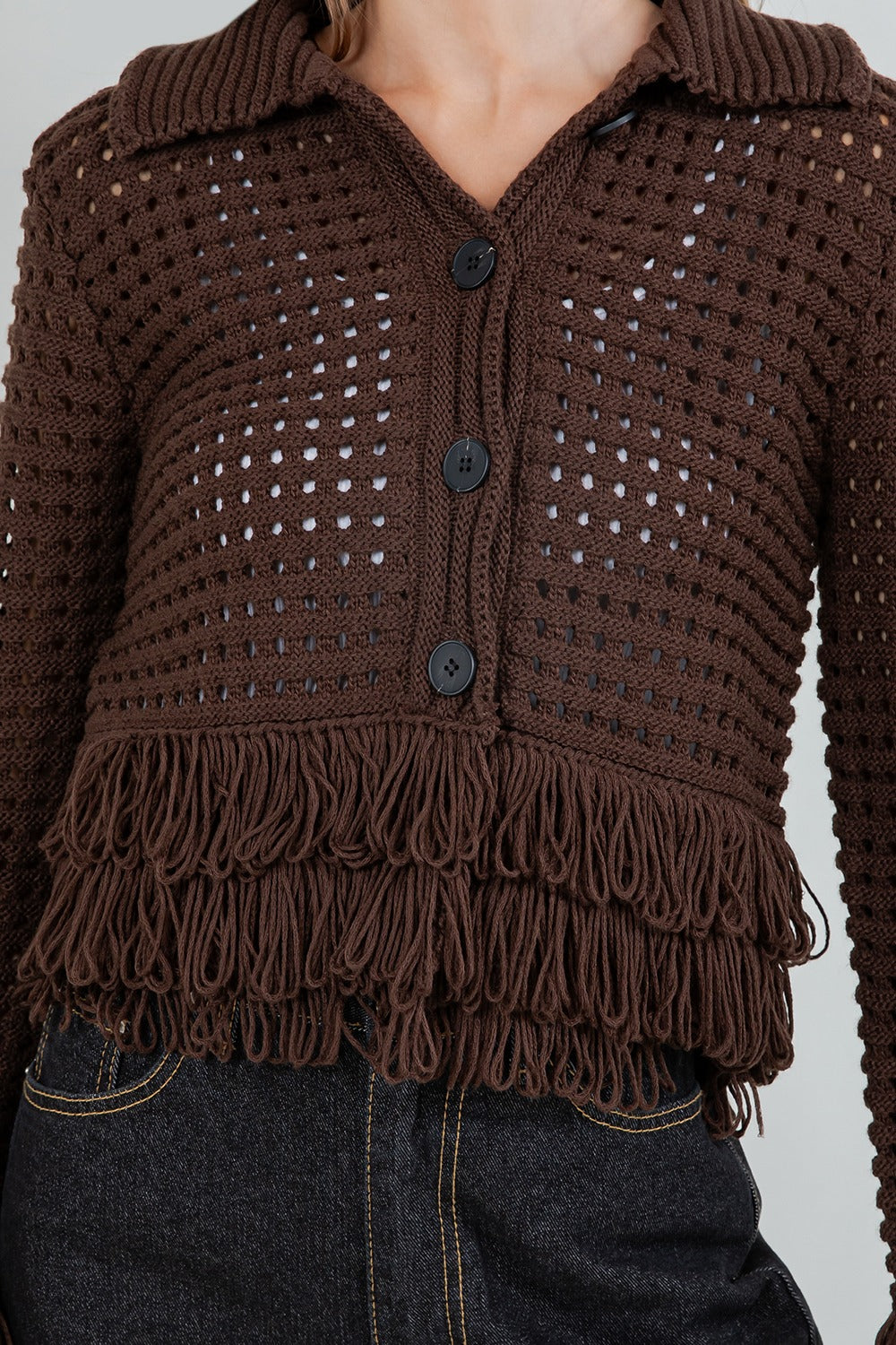 Brown fringe cardigan