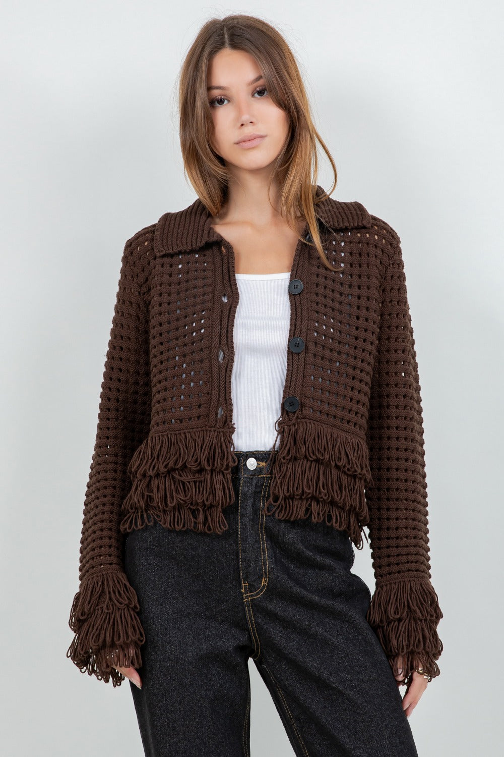 Brown fringe cardigan