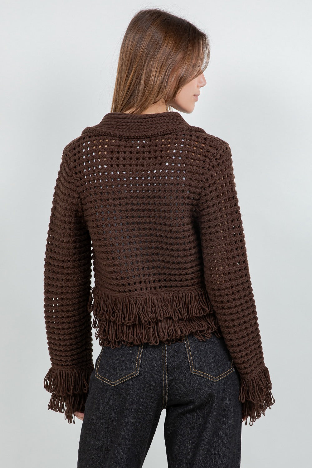 Brown fringe cardigan