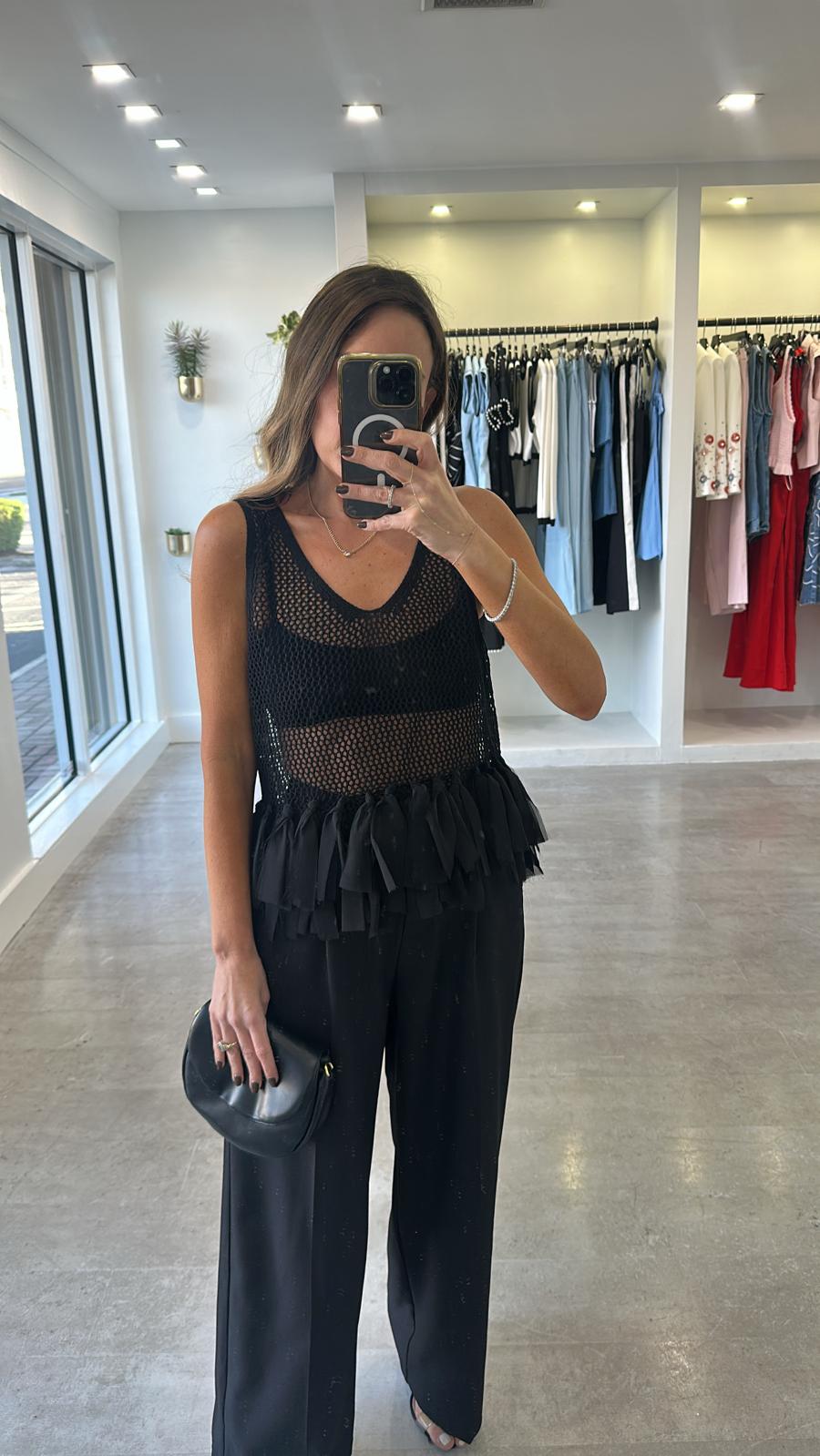 Black mesh top
