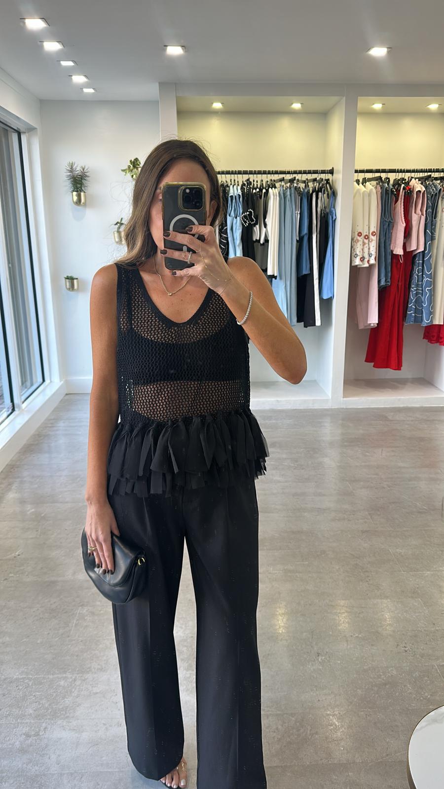 Black mesh top