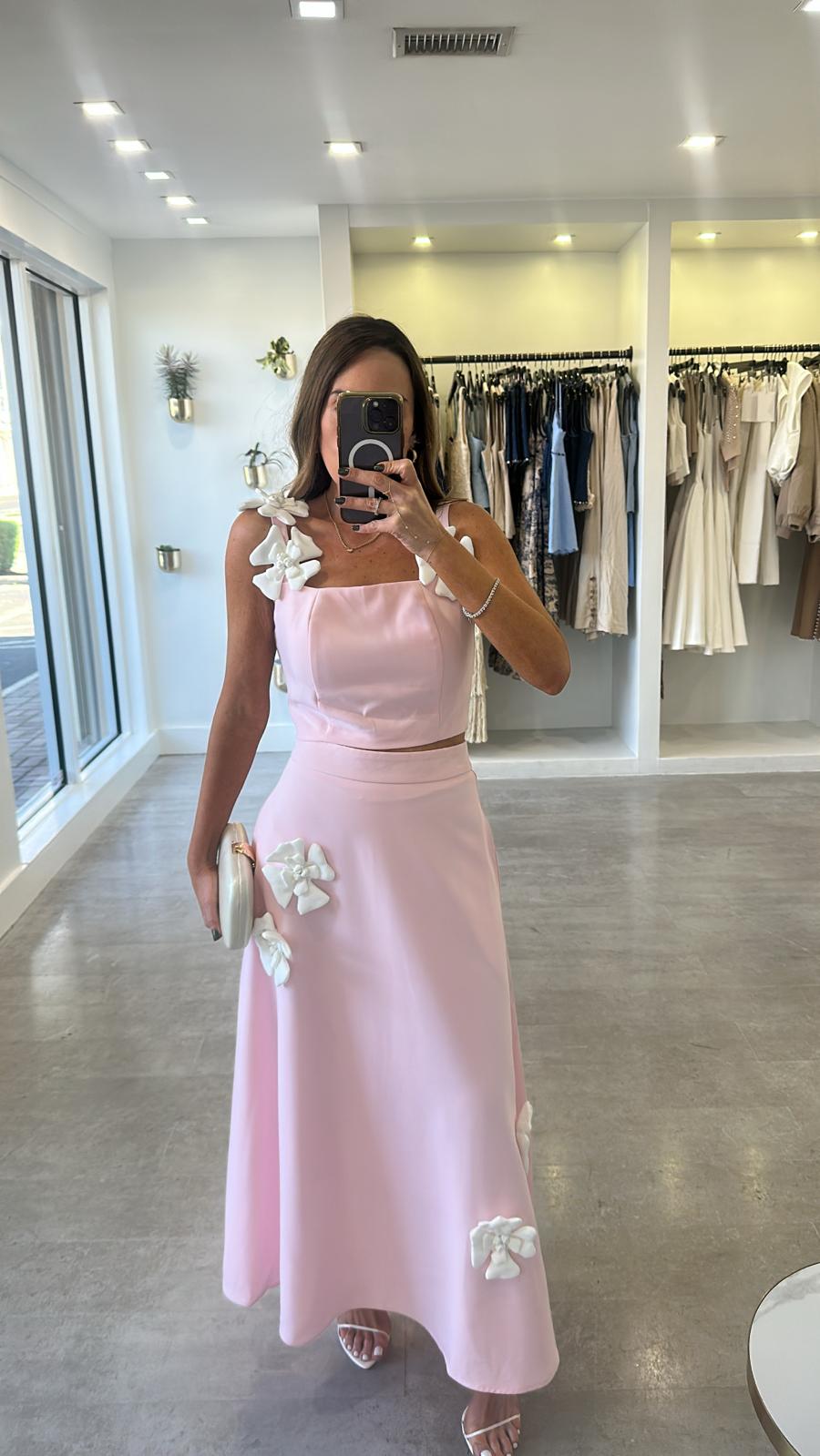Pink flower skirt set