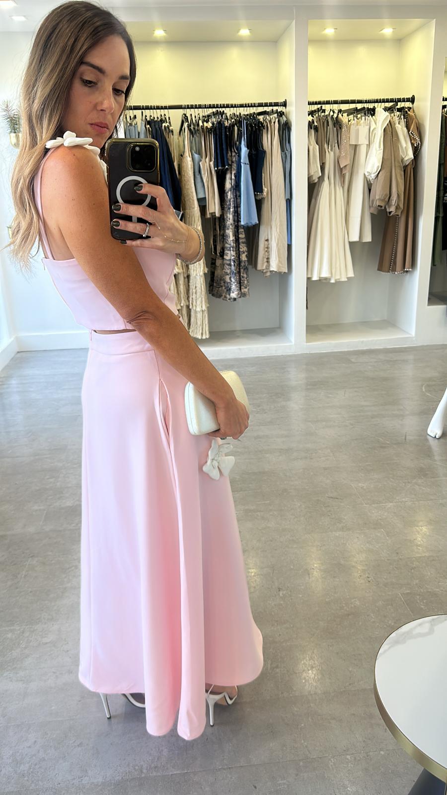 Pink flower skirt set