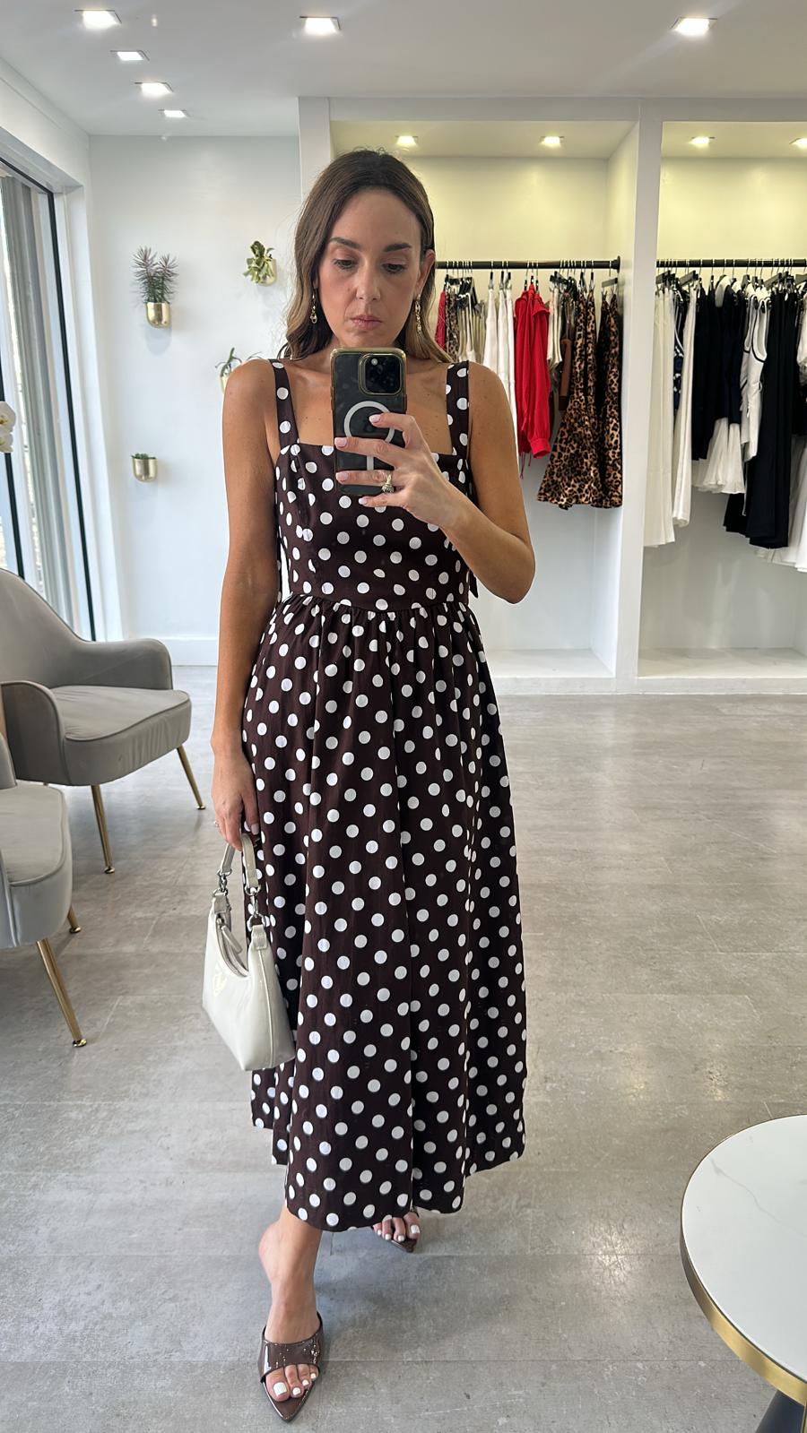 Polka dot brown midi dress