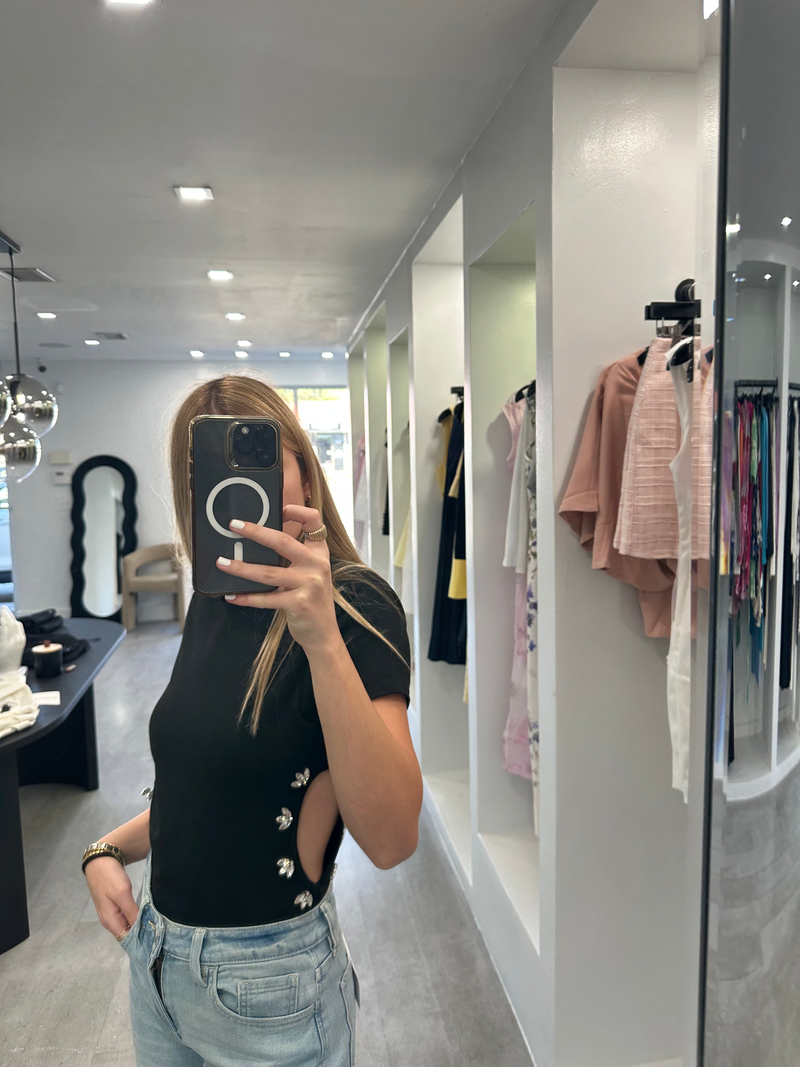 BLACK SHINY DETAIL SHIRT