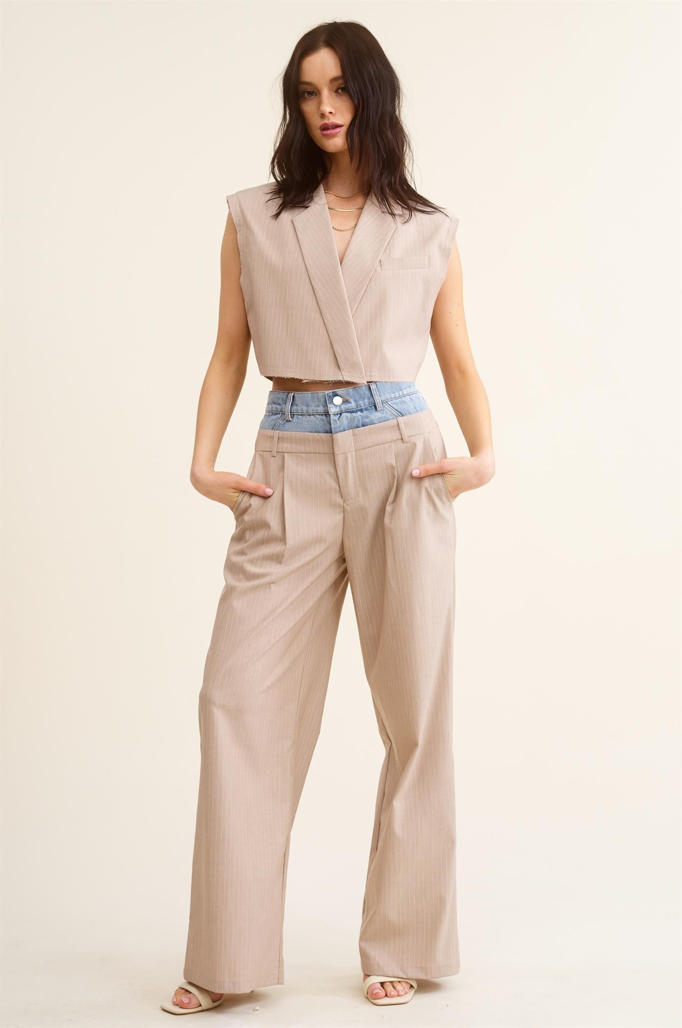 BEIGE DENIM CONTRAST PANT